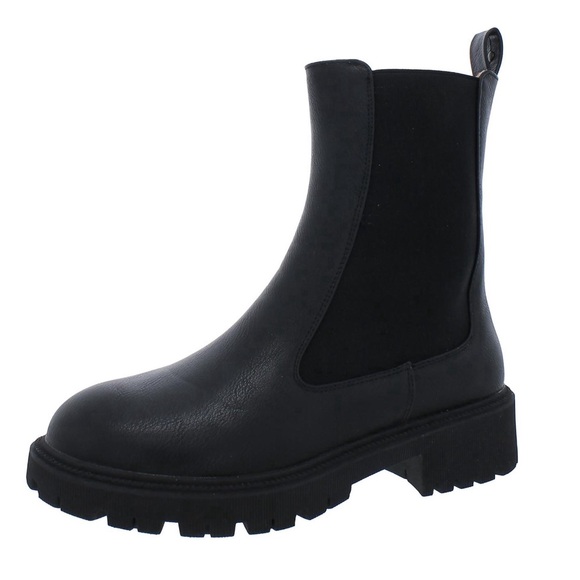 NEW French Connection Black Reye Vegan Leather Lugged Sole Chelsea Boots - Picture 3 of 3